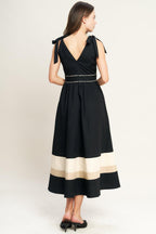 FOREST CHARM BLACK CREAM WOVEN MIDI DRESS Flying Tomato