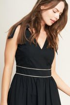 FOREST CHARM BLACK CREAM WOVEN MIDI DRESS Flying Tomato