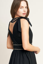 FOREST CHARM BLACK CREAM WOVEN MIDI DRESS Flying Tomato