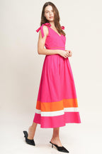 FOREST CHARM FUCHSIA ORANGE WOVEN MIDI DRESS Flying Tomato