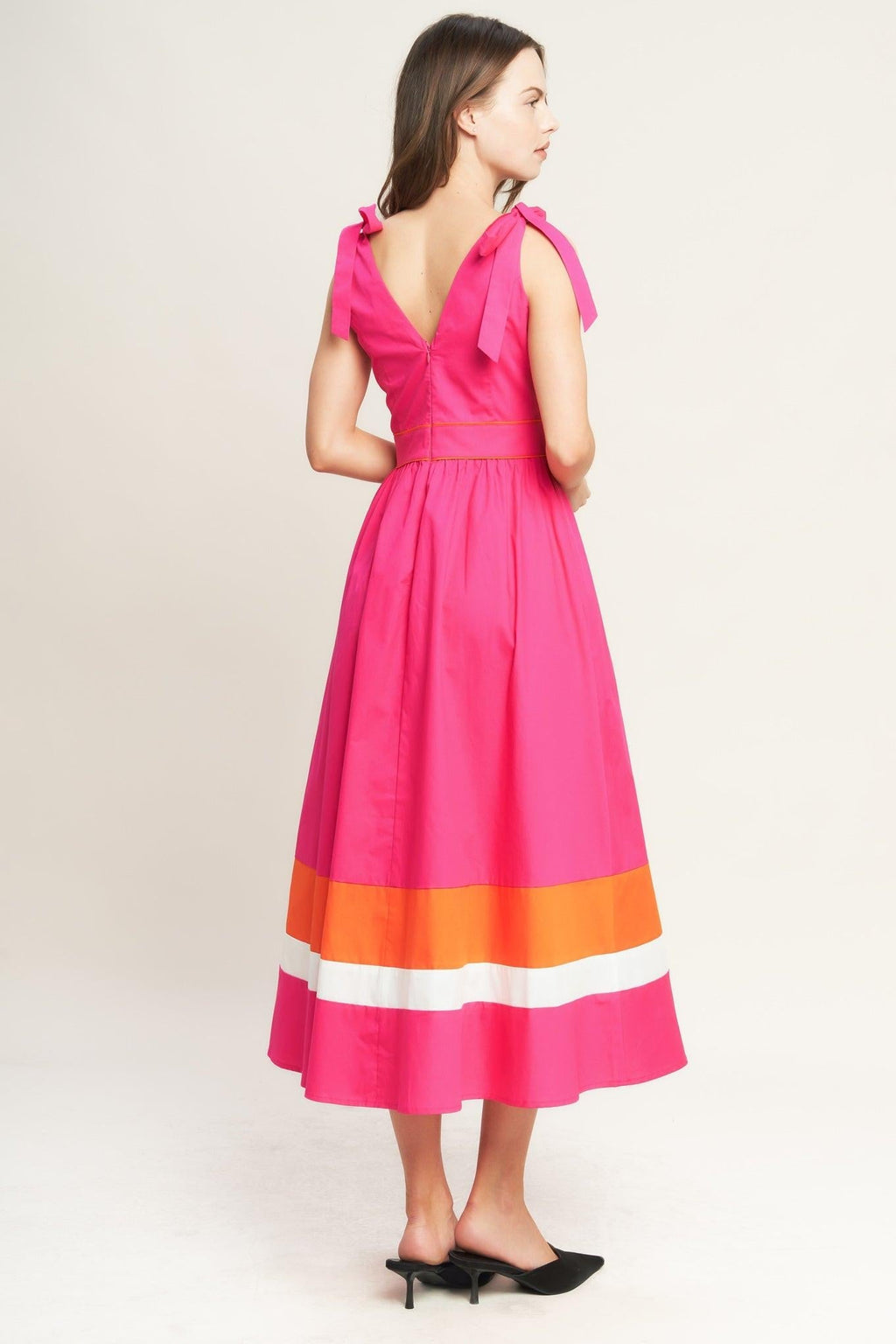 FOREST CHARM FUCHSIA ORANGE WOVEN MIDI DRESS Flying Tomato