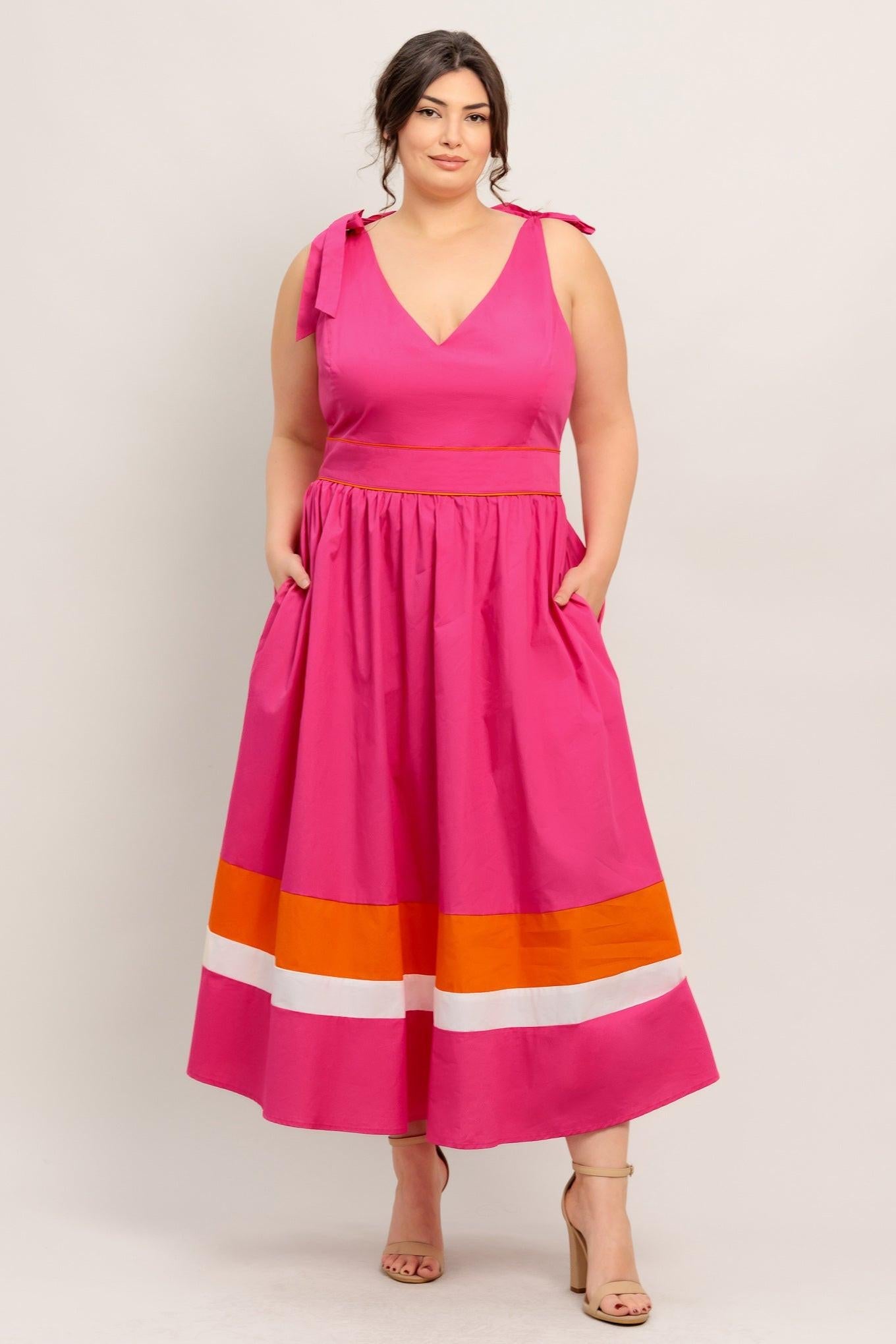 FOREST CHARM FUCHSIA ORANGE WOVEN MIDI DRESS Flying Tomato
