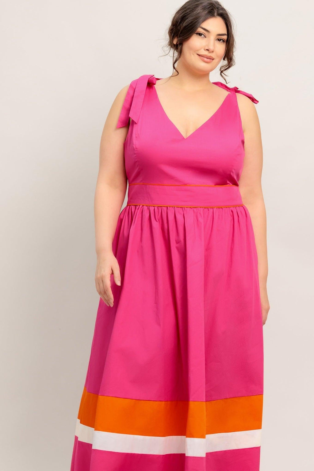 FOREST CHARM FUCHSIA ORANGE WOVEN MIDI DRESS Flying Tomato