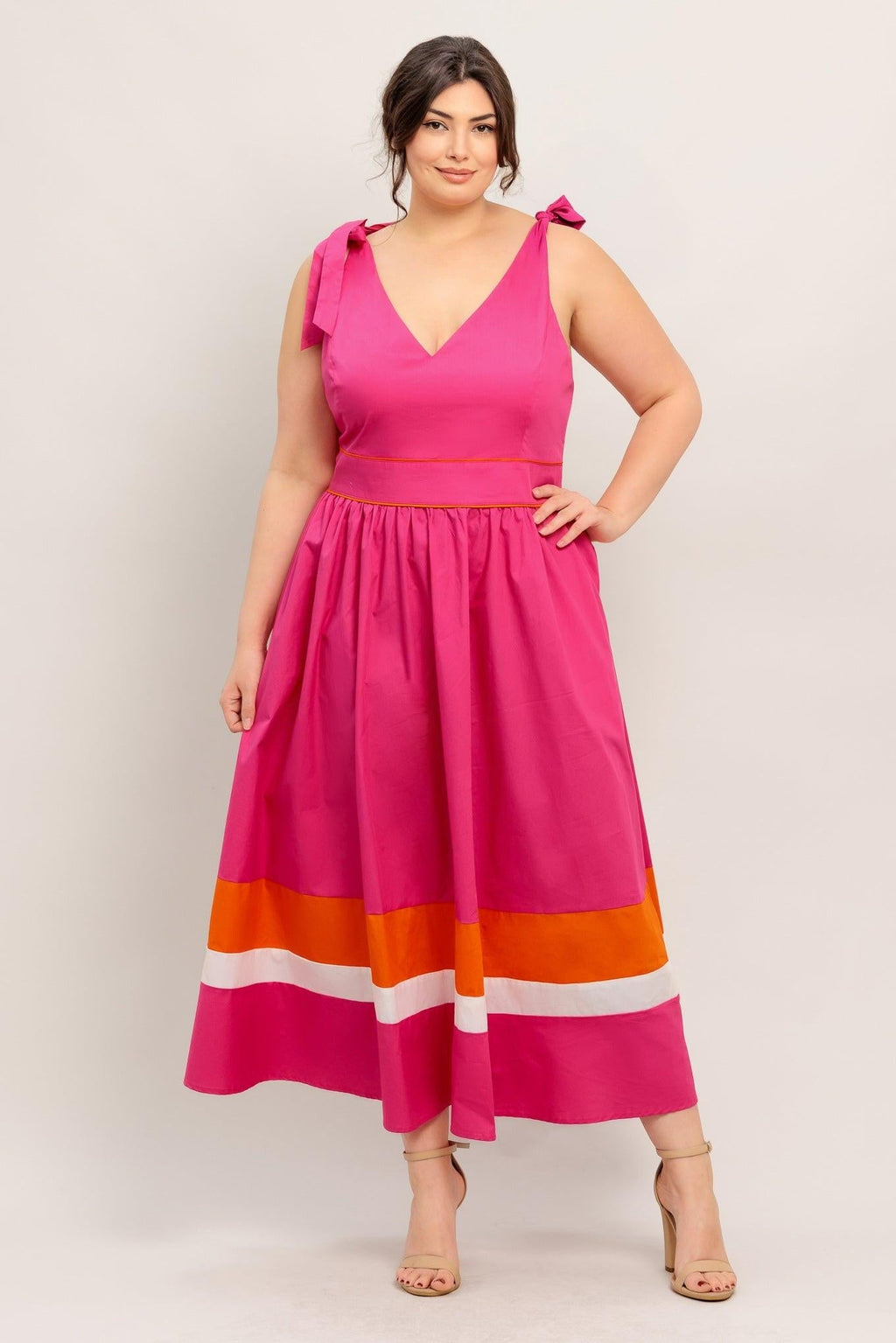 FOREST CHARM FUCHSIA ORANGE WOVEN MIDI DRESS Flying Tomato