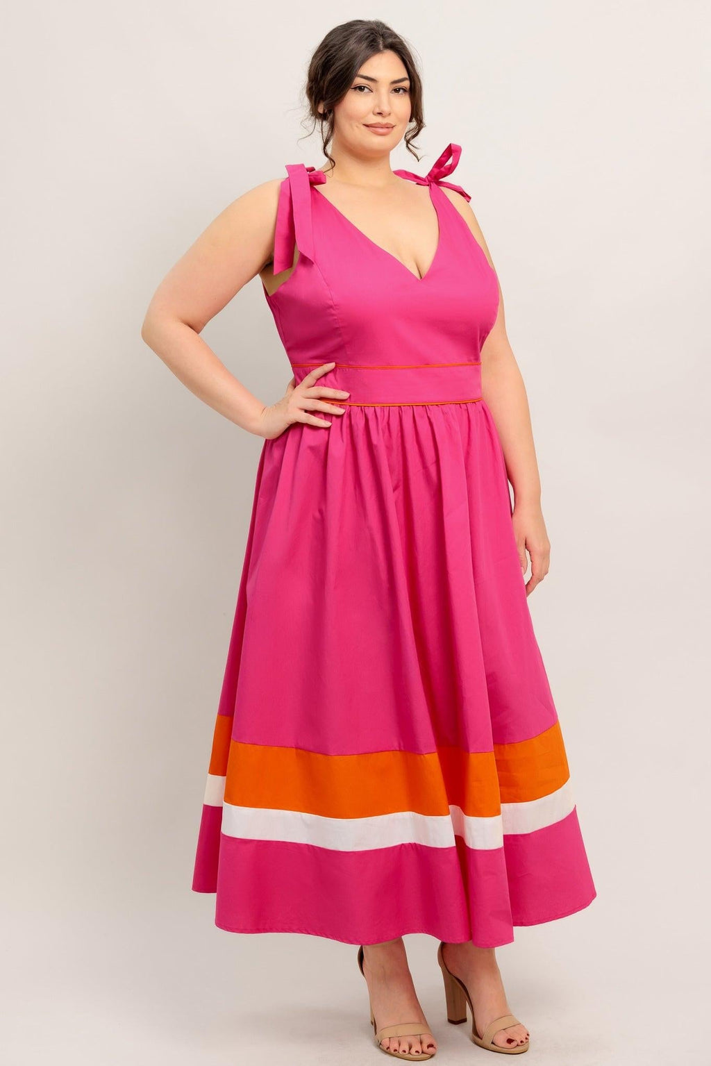 FOREST CHARM FUCHSIA ORANGE WOVEN MIDI DRESS Flying Tomato