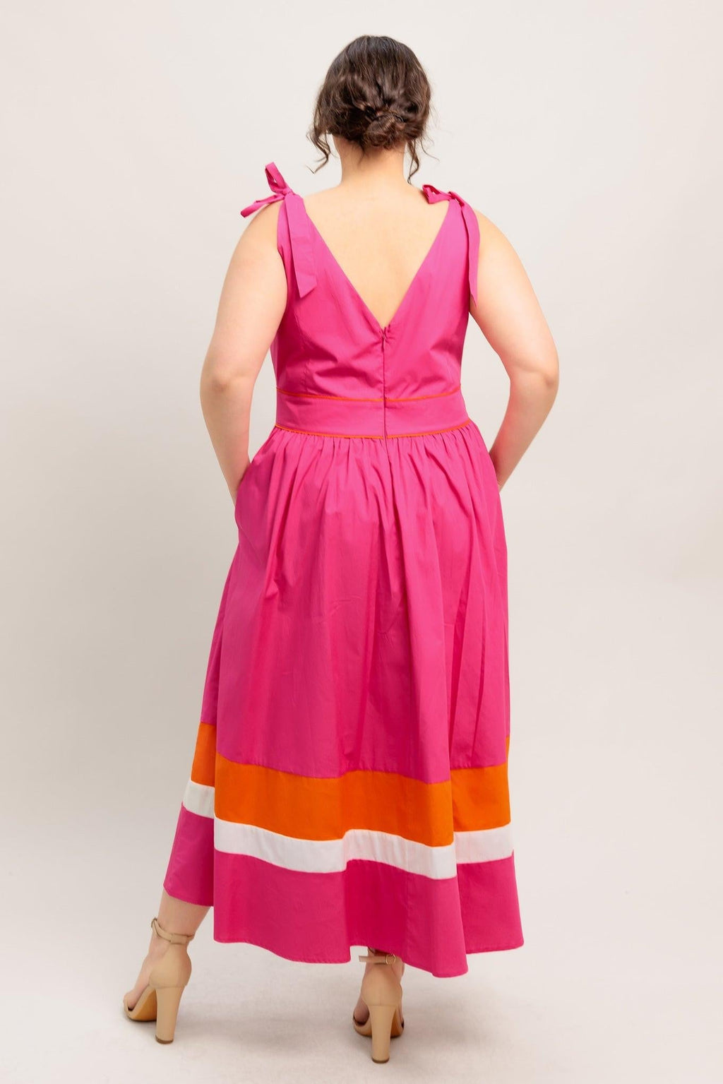 FOREST CHARM FUCHSIA ORANGE WOVEN MIDI DRESS Flying Tomato