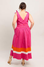 FOREST CHARM FUCHSIA ORANGE WOVEN MIDI DRESS Flying Tomato
