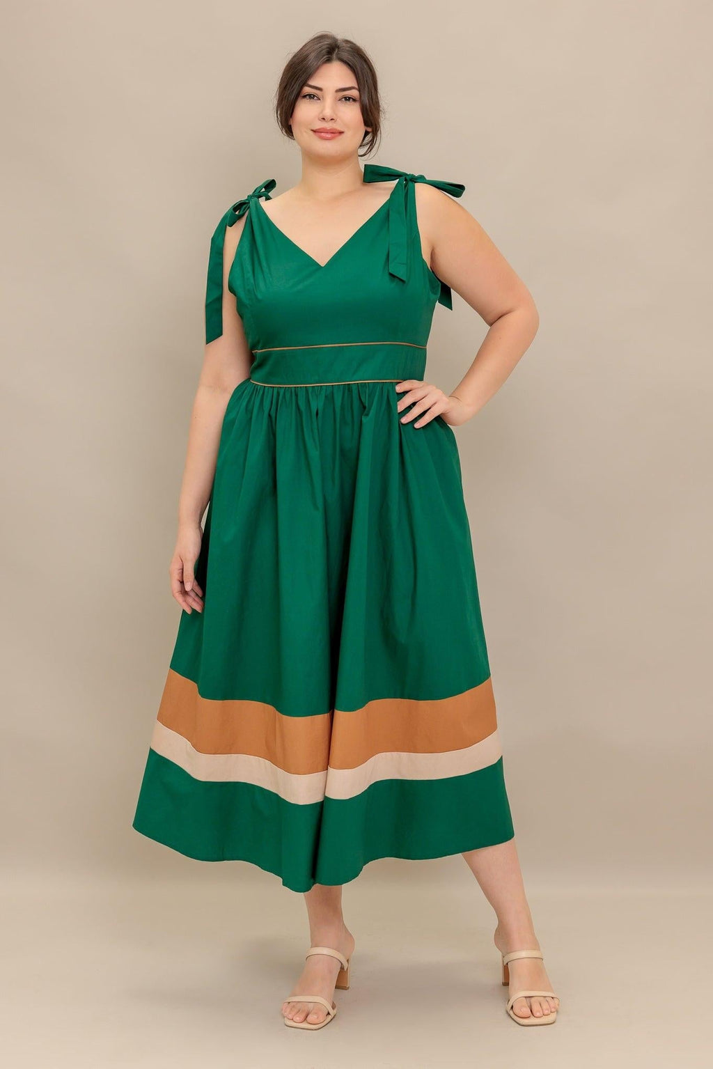 FOREST CHARM WOVEN COLOR BLOCKED MIDI DRESS Flying Tomato