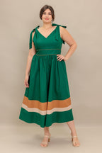 FOREST CHARM WOVEN COLOR BLOCKED MIDI DRESS Flying Tomato