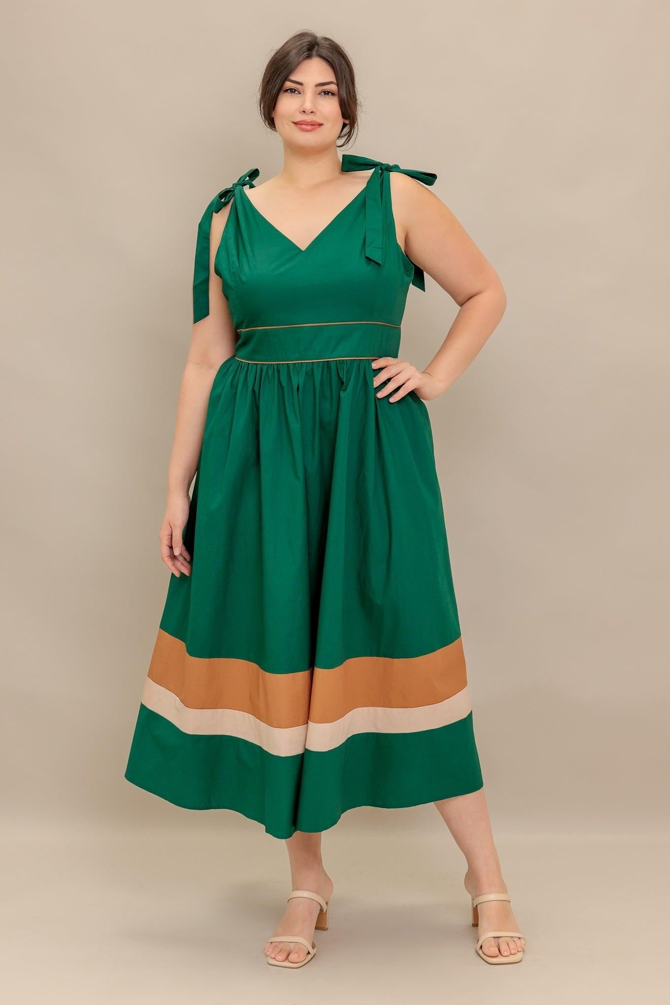 FOREST CHARM WOVEN COLOR BLOCKED MIDI DRESS Flying Tomato
