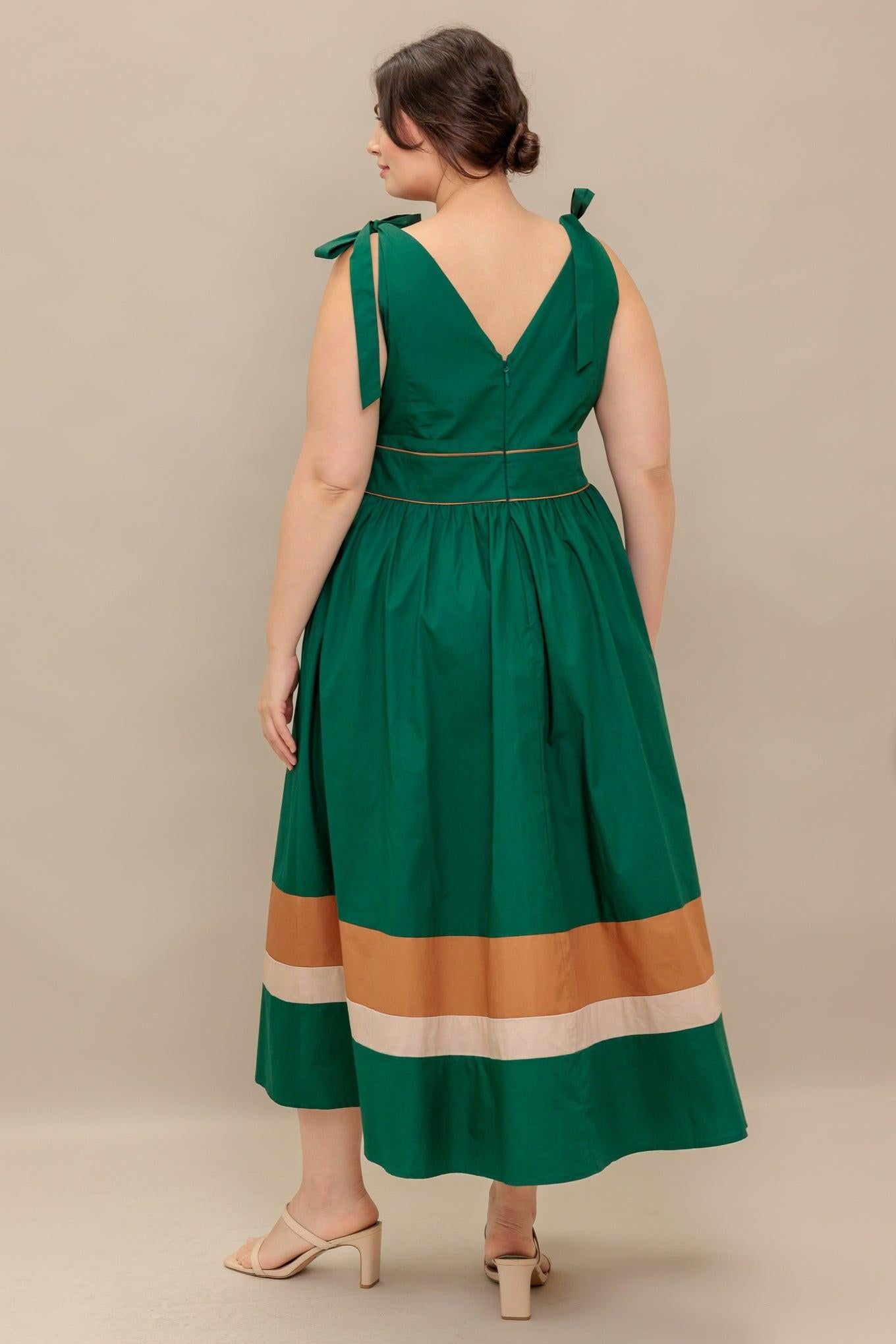 FOREST CHARM WOVEN COLOR BLOCKED MIDI DRESS Flying Tomato