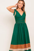 FOREST CHARM WOVEN COLOR BLOCKED MIDI DRESS Flying Tomato