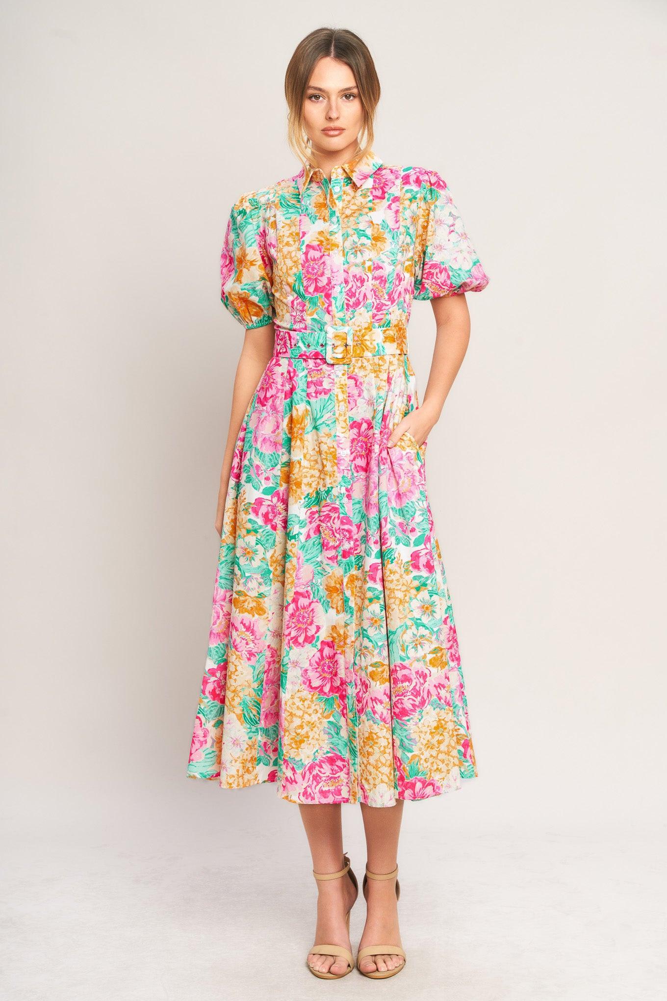 BLOOMING GARDEN WOVEN MIDI DRESS Flying Tomato