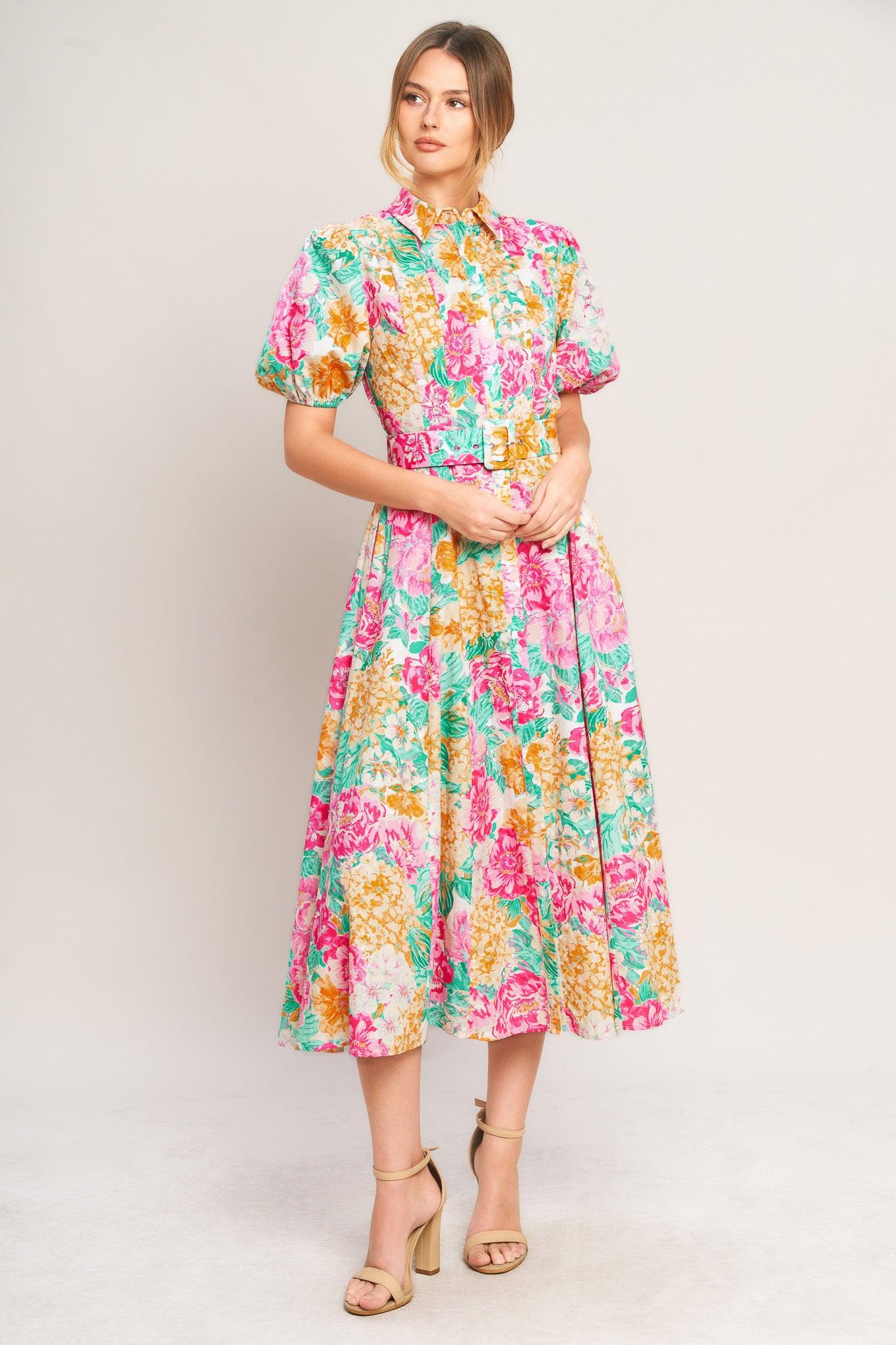 BLOOMING GARDEN WOVEN MIDI DRESS Flying Tomato