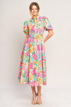 BLOOMING GARDEN WOVEN MIDI DRESS Flying Tomato