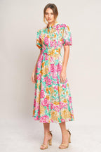 BLOOMING GARDEN WOVEN MIDI DRESS Flying Tomato