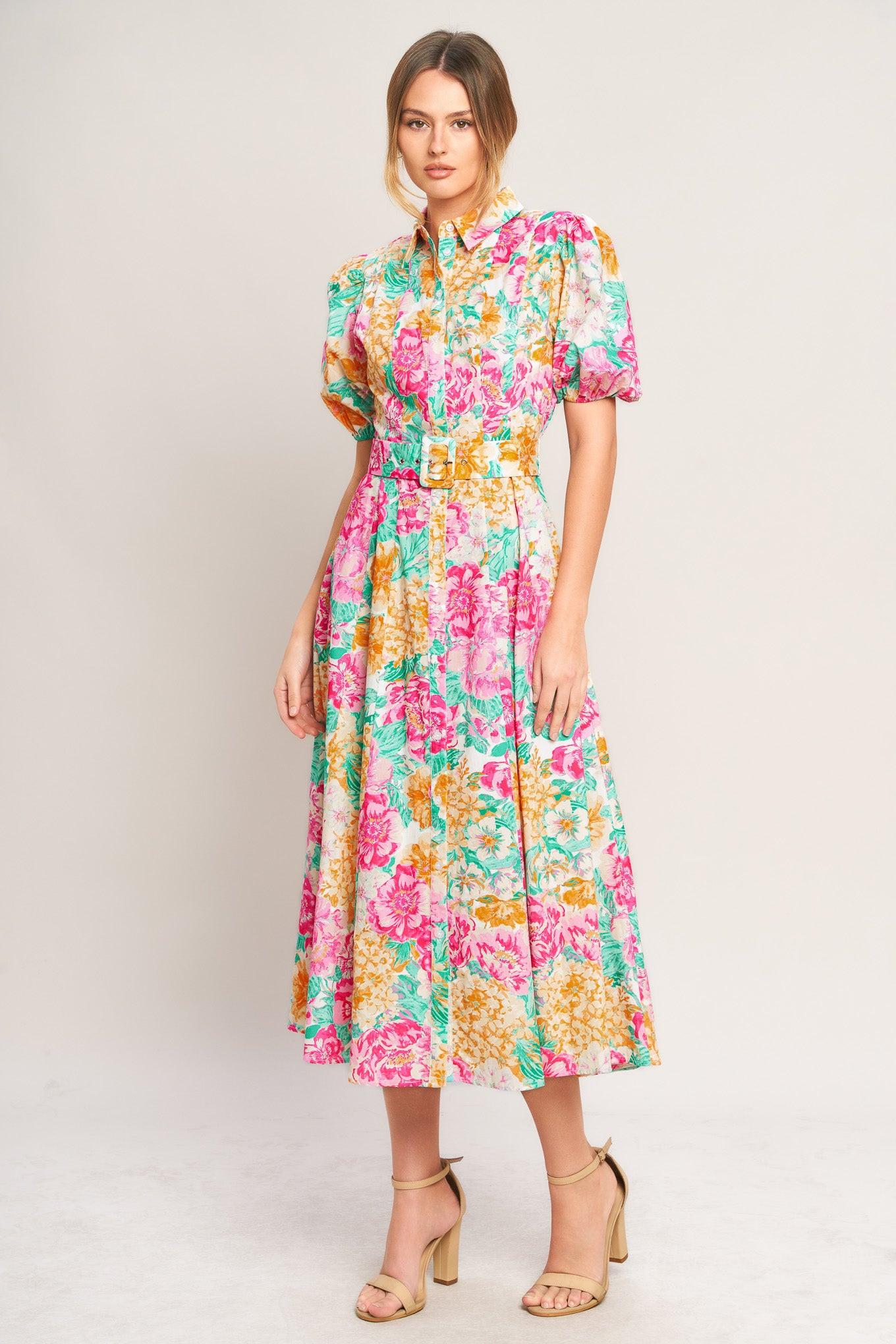BLOOMING GARDEN WOVEN MIDI DRESS Flying Tomato