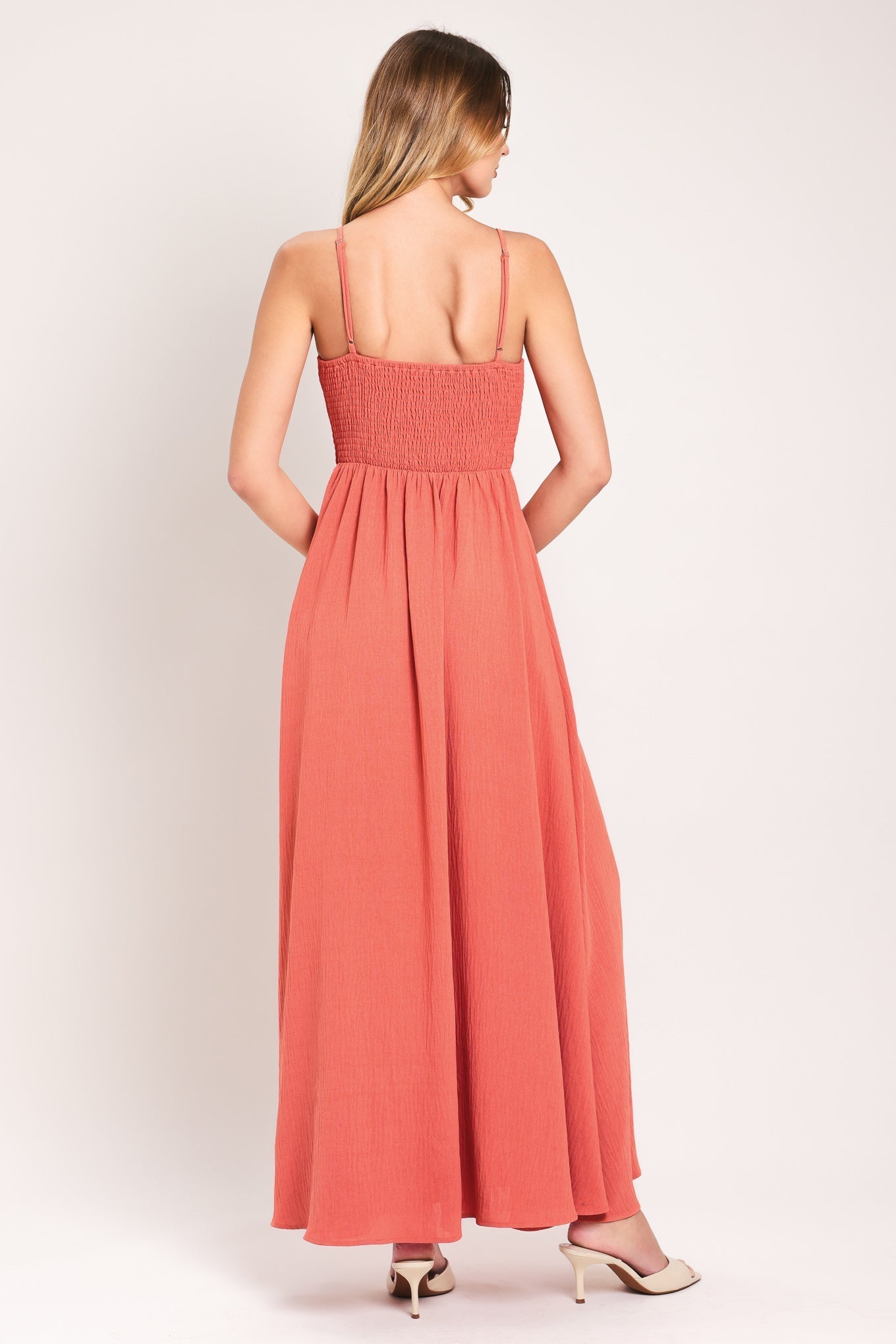 CORAL BLOSSOM WOVEN MAXI DRESS Flying Tomato