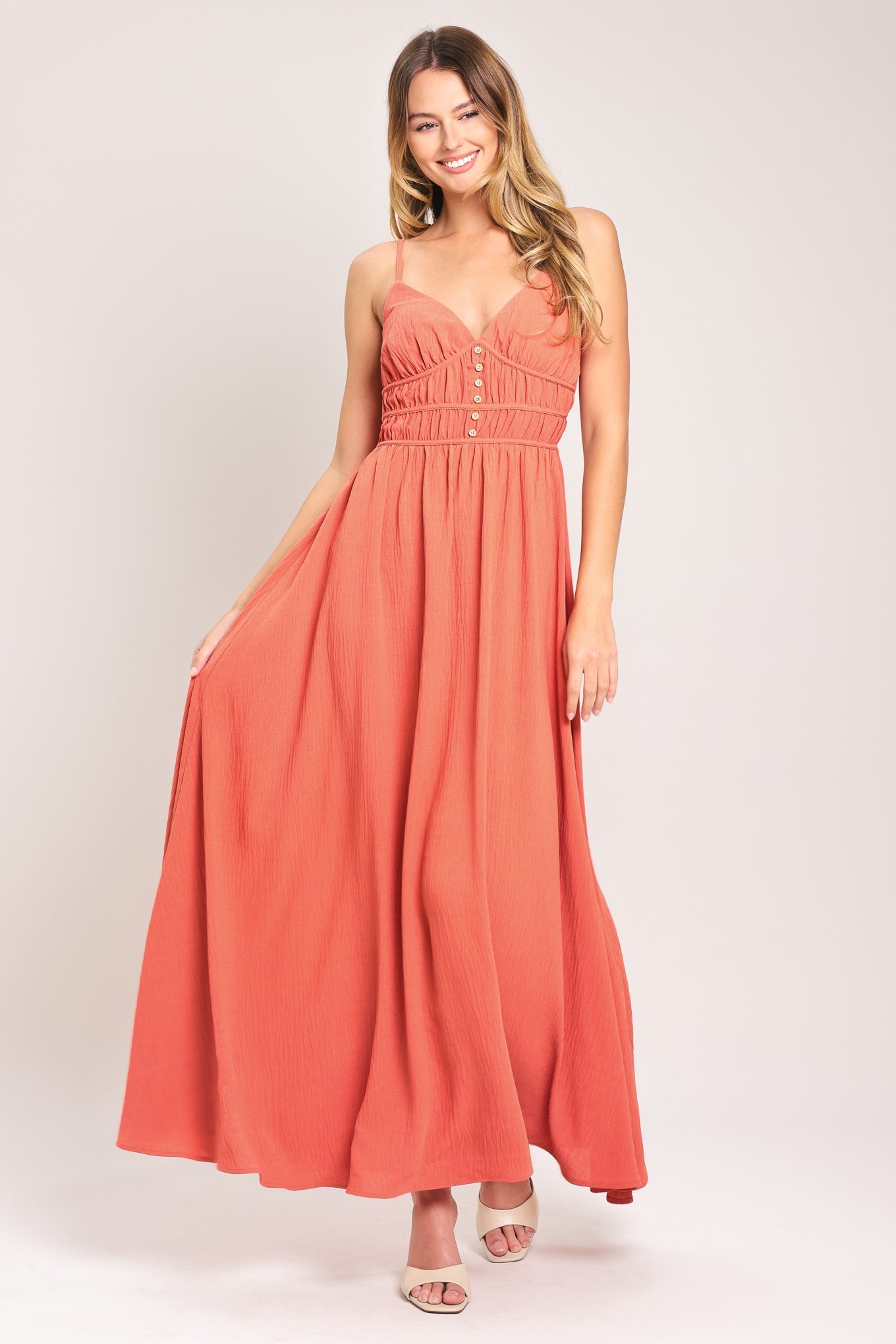 CORAL BLOSSOM WOVEN MAXI DRESS Flying Tomato
