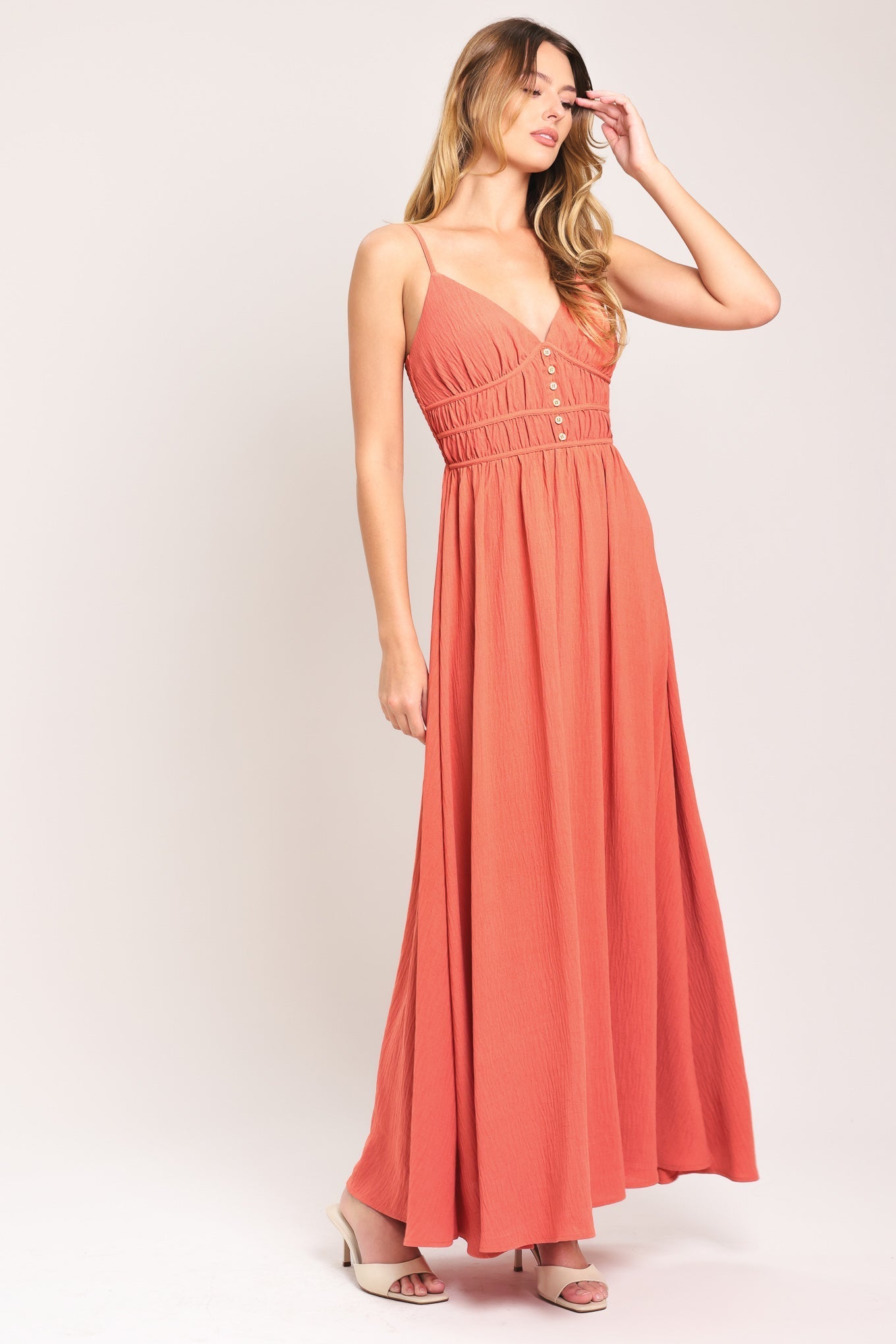 CORAL BLOSSOM WOVEN MAXI DRESS Flying Tomato