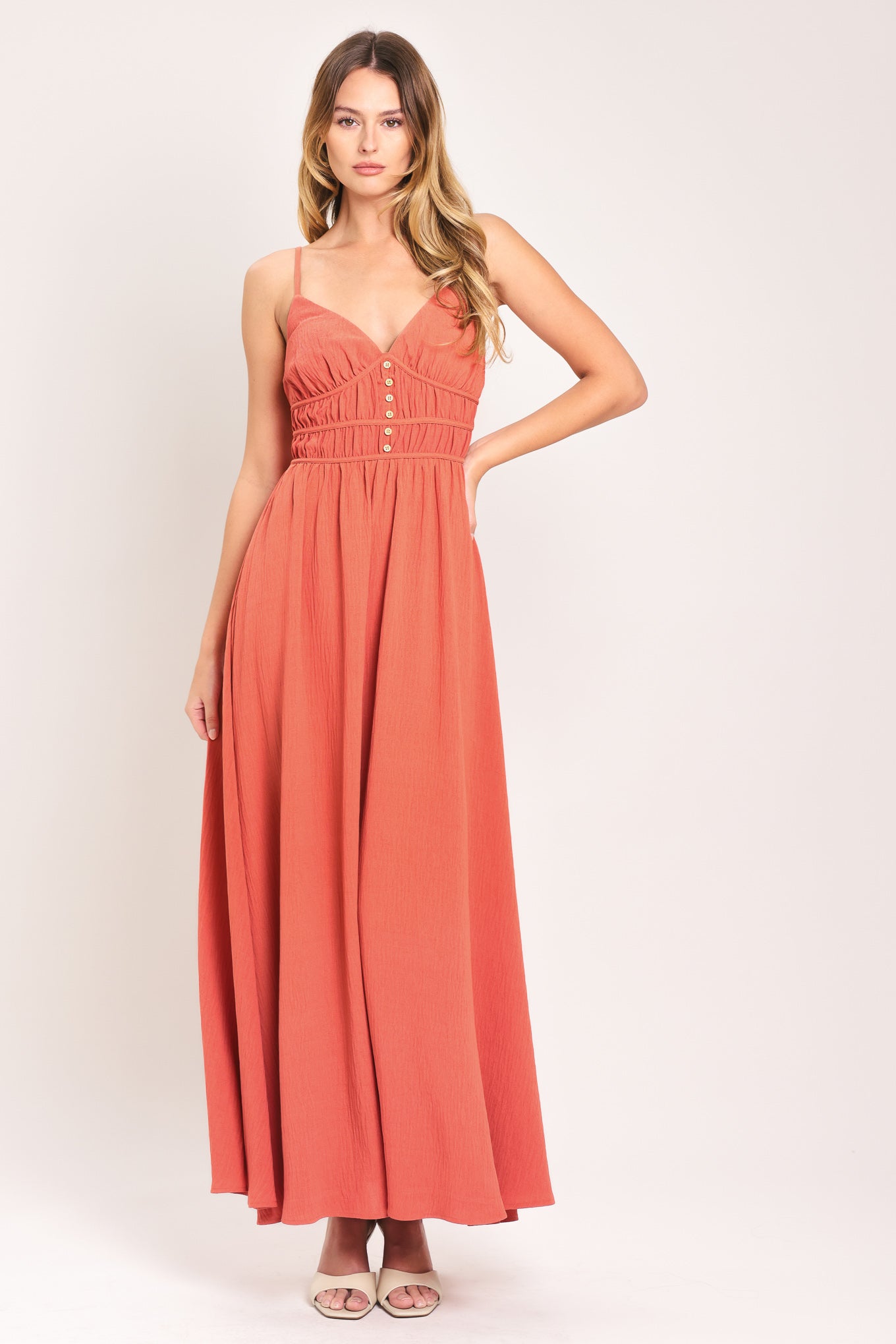 CORAL BLOSSOM WOVEN MAXI DRESS Flying Tomato