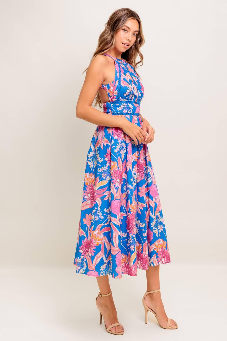 SUN-KISSED FLOWER WOVEN MIDI DRESS Flying Tomato