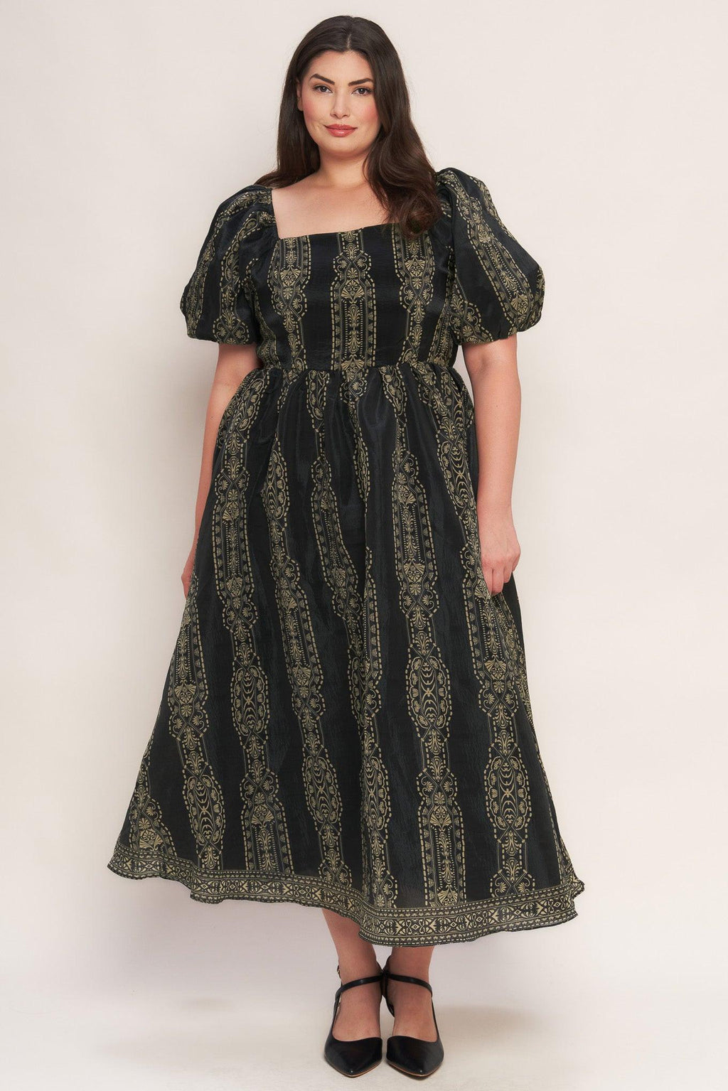 VINTAGE SQUARE WOVEN MIDI DRESS Flying Tomato