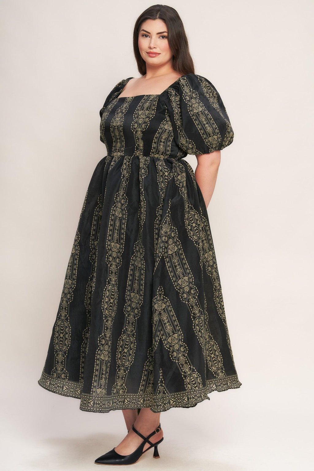 VINTAGE SQUARE WOVEN MIDI DRESS Flying Tomato