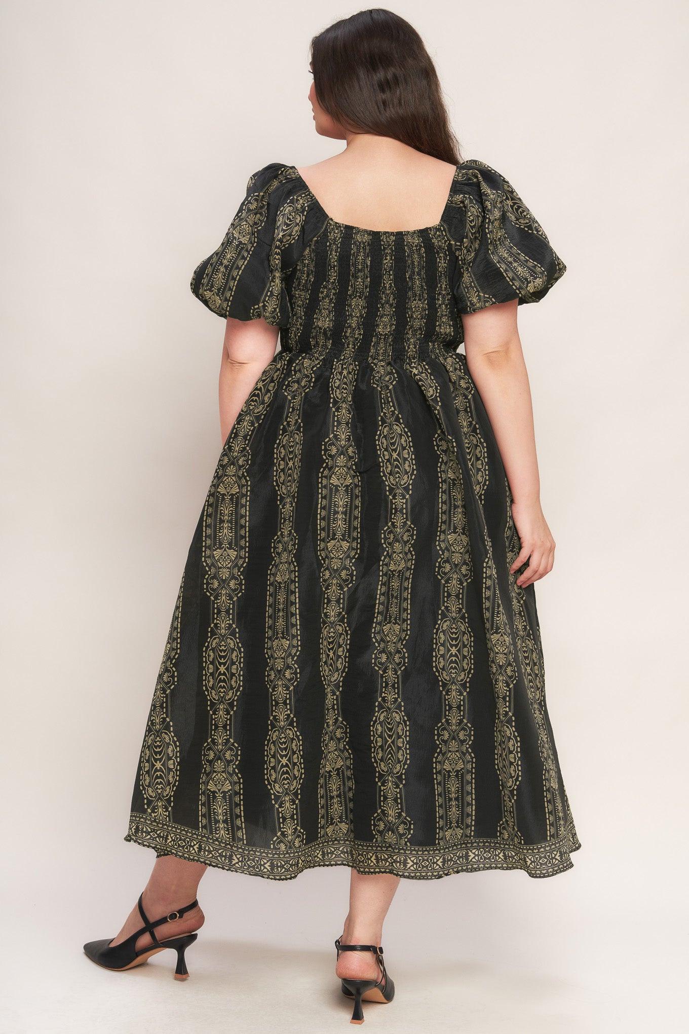 VINTAGE SQUARE WOVEN MIDI DRESS Flying Tomato
