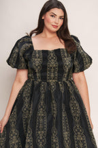 VINTAGE SQUARE WOVEN MIDI DRESS Flying Tomato