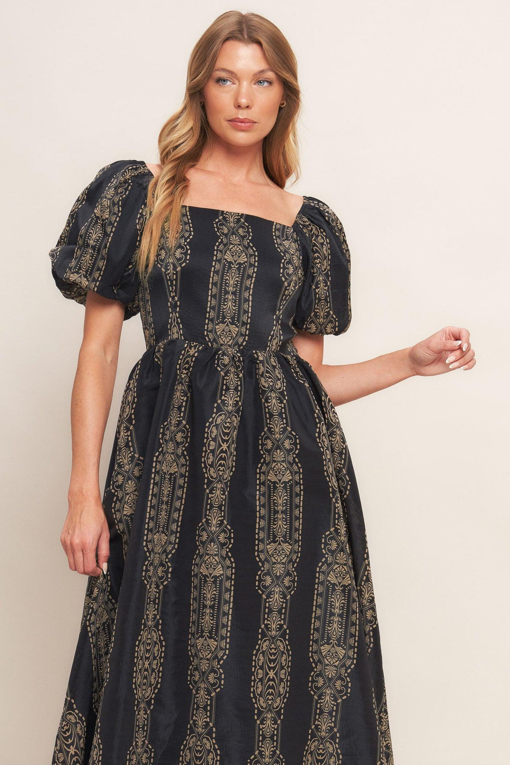 VINTAGE SQUARE WOVEN MIDI DRESS Flying Tomato