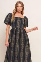 VINTAGE SQUARE WOVEN MIDI DRESS Flying Tomato