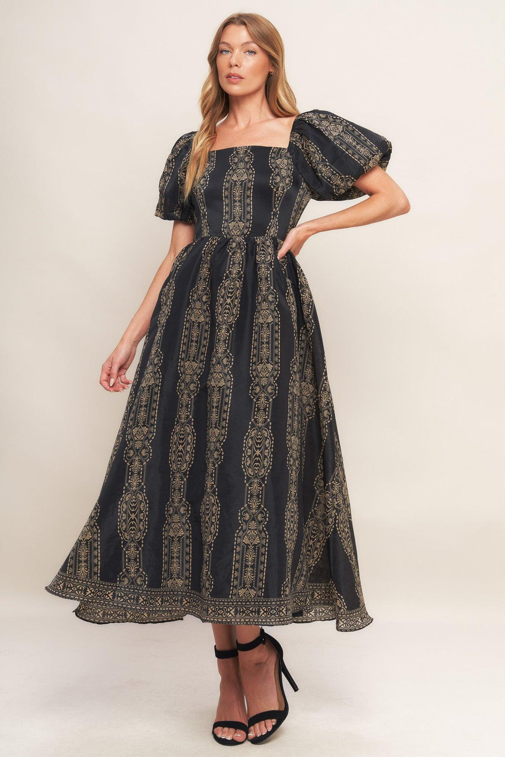 VINTAGE SQUARE WOVEN MIDI DRESS Flying Tomato