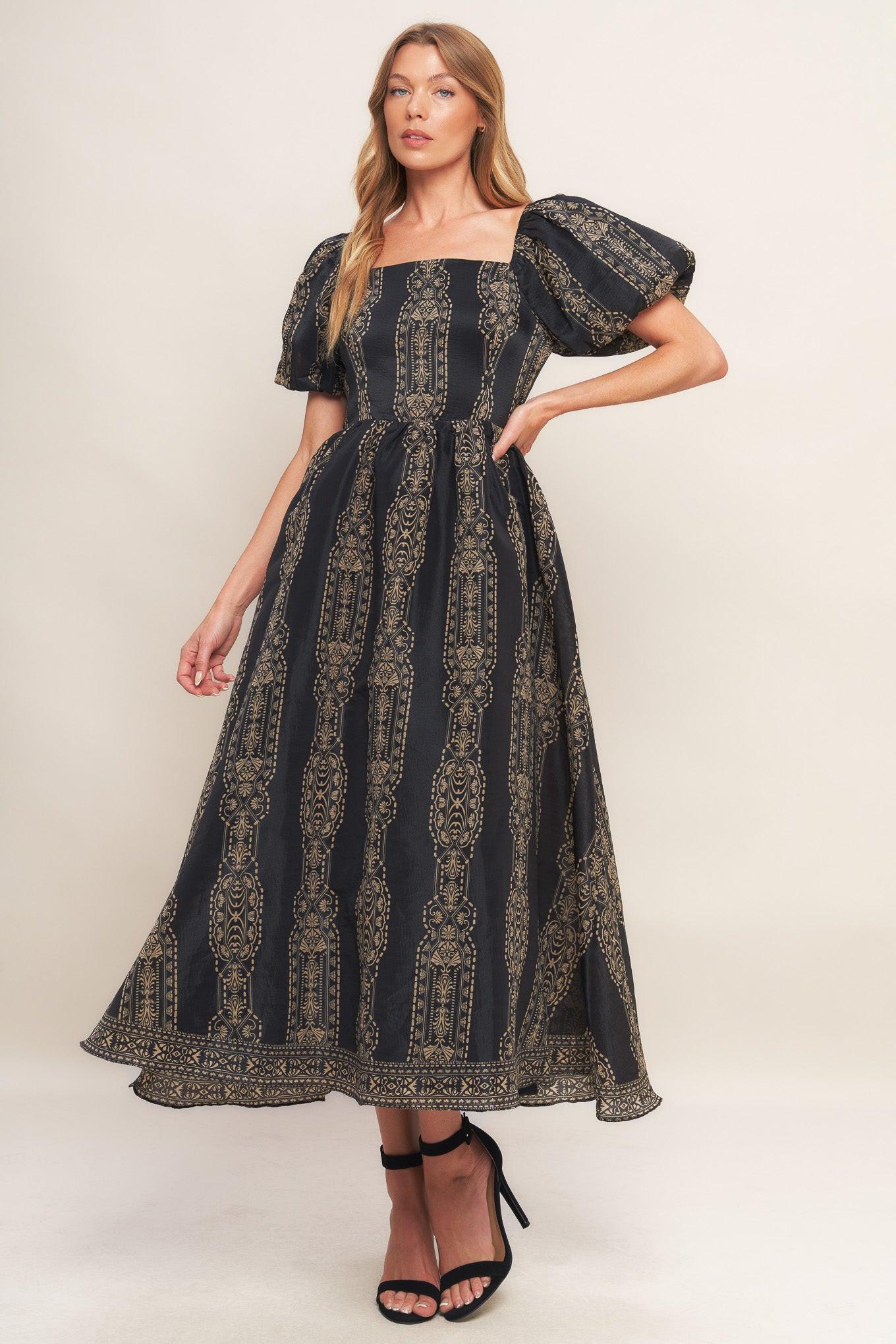 VINTAGE SQUARE WOVEN MIDI DRESS Flying Tomato