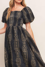 VINTAGE SQUARE WOVEN MIDI DRESS Flying Tomato