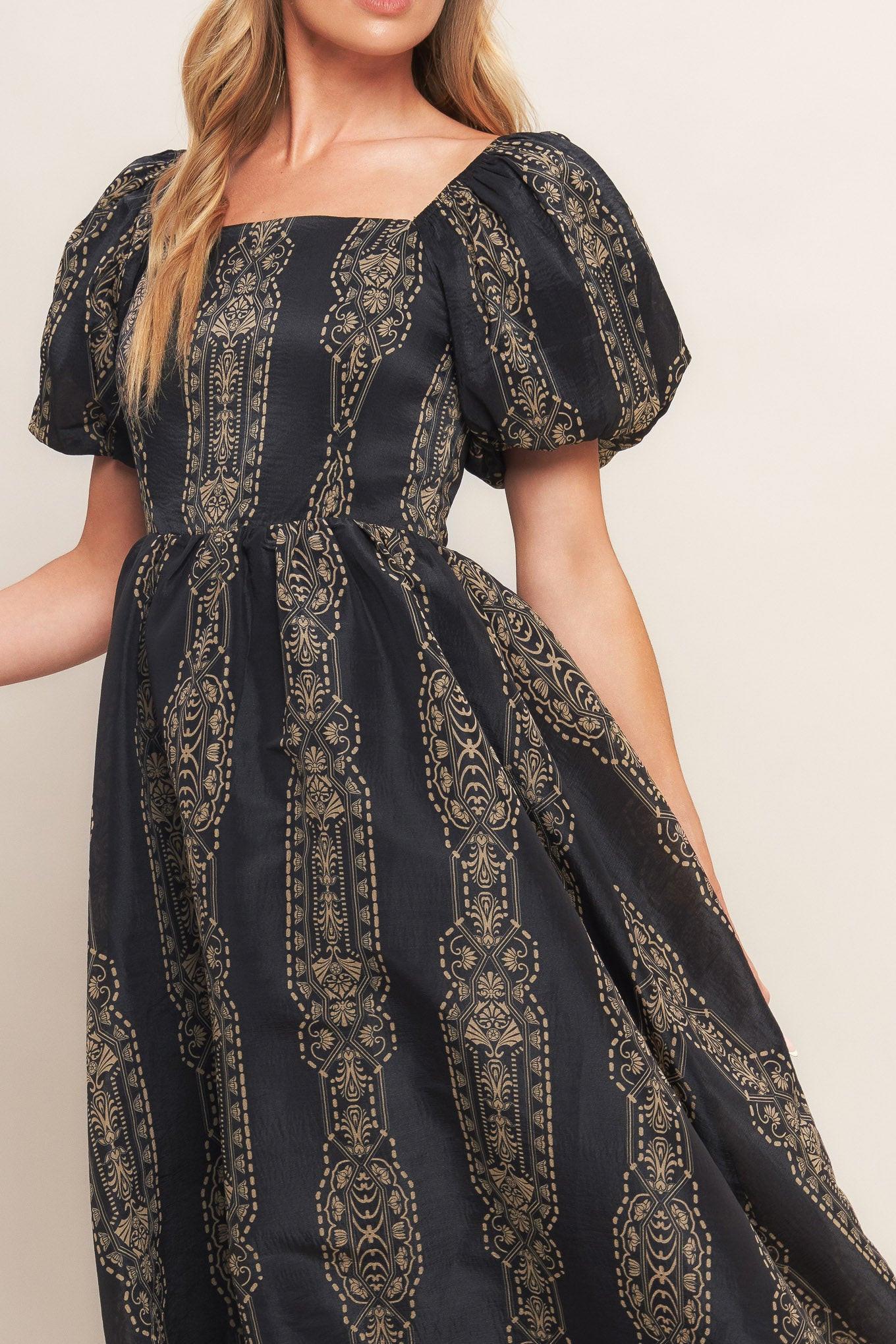 VINTAGE SQUARE WOVEN MIDI DRESS Flying Tomato