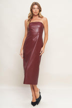 RUNWAY TREND FAUX LEATHER MIDI DRESS Flying Tomato