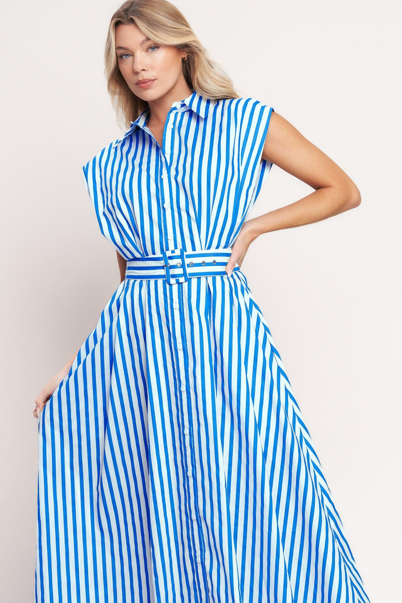BISTRO STRIPE WOVEN MIDI DRESS Flying Tomato