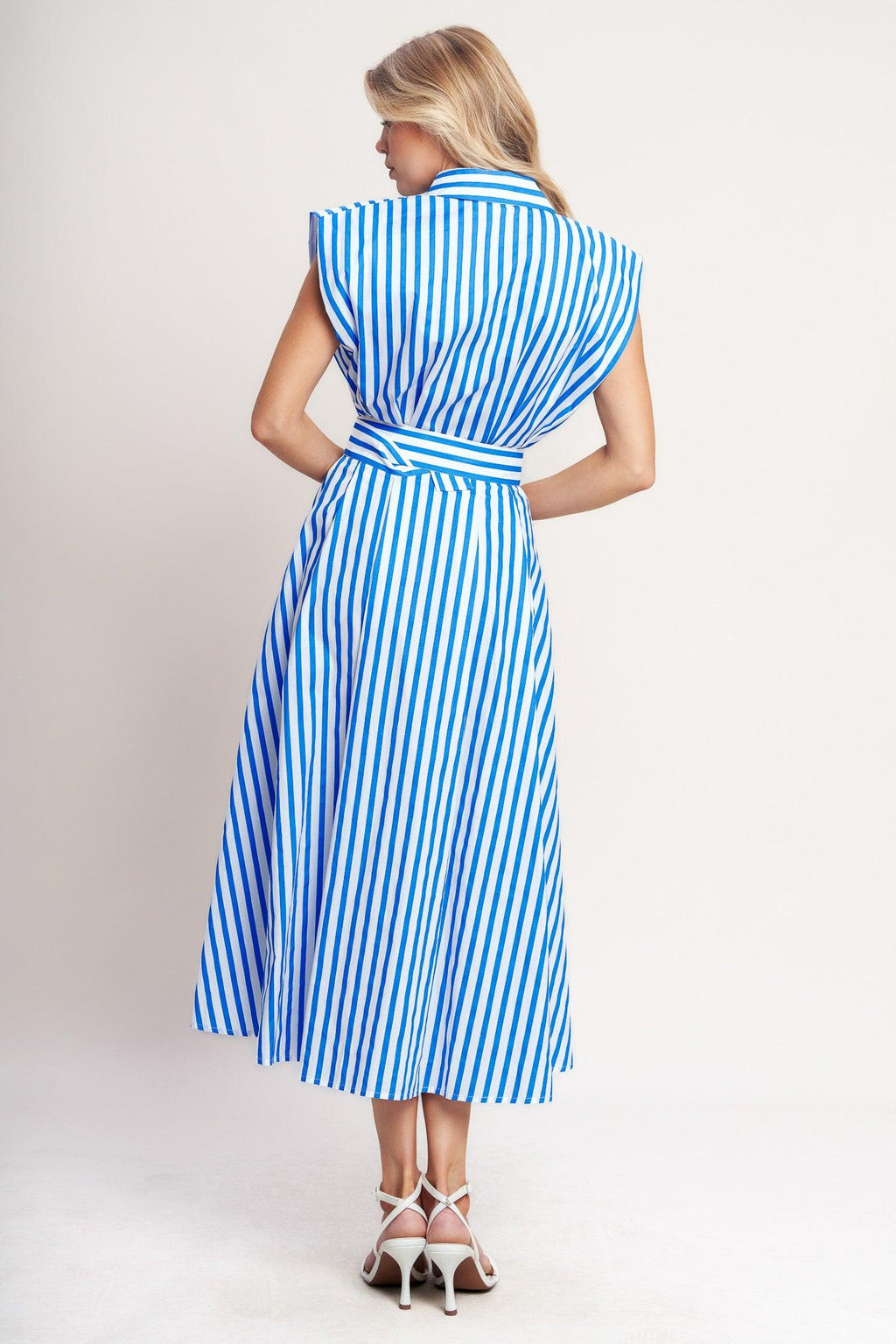 BISTRO STRIPE WOVEN MIDI DRESS Flying Tomato