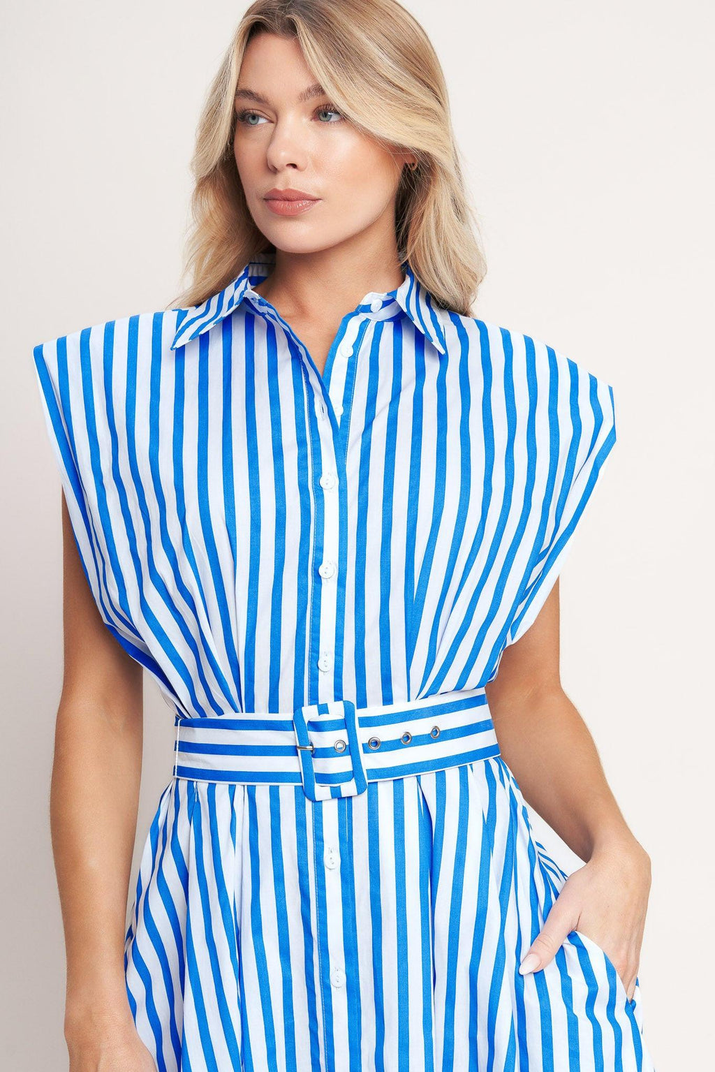BISTRO STRIPE WOVEN MIDI DRESS Flying Tomato