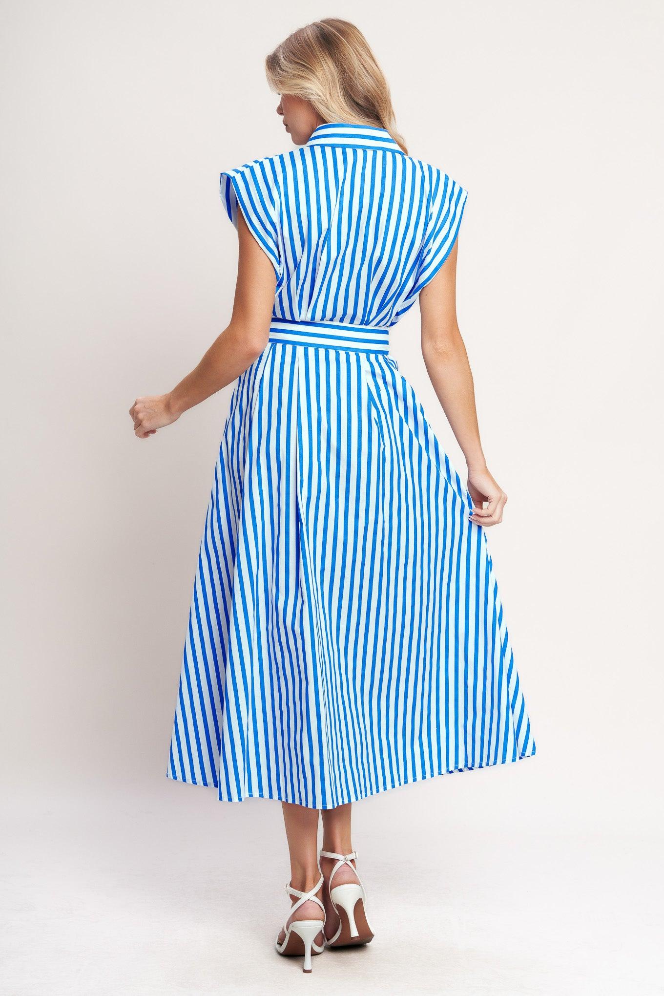 BISTRO STRIPE WOVEN MIDI DRESS Flying Tomato