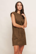 QUIET LUXURY EDGE FAUX SUEDE MIDI SHIFT DRESS Flying Tomato