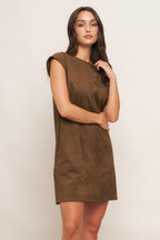 QUIET LUXURY EDGE FAUX SUEDE MIDI SHIFT DRESS Flying Tomato