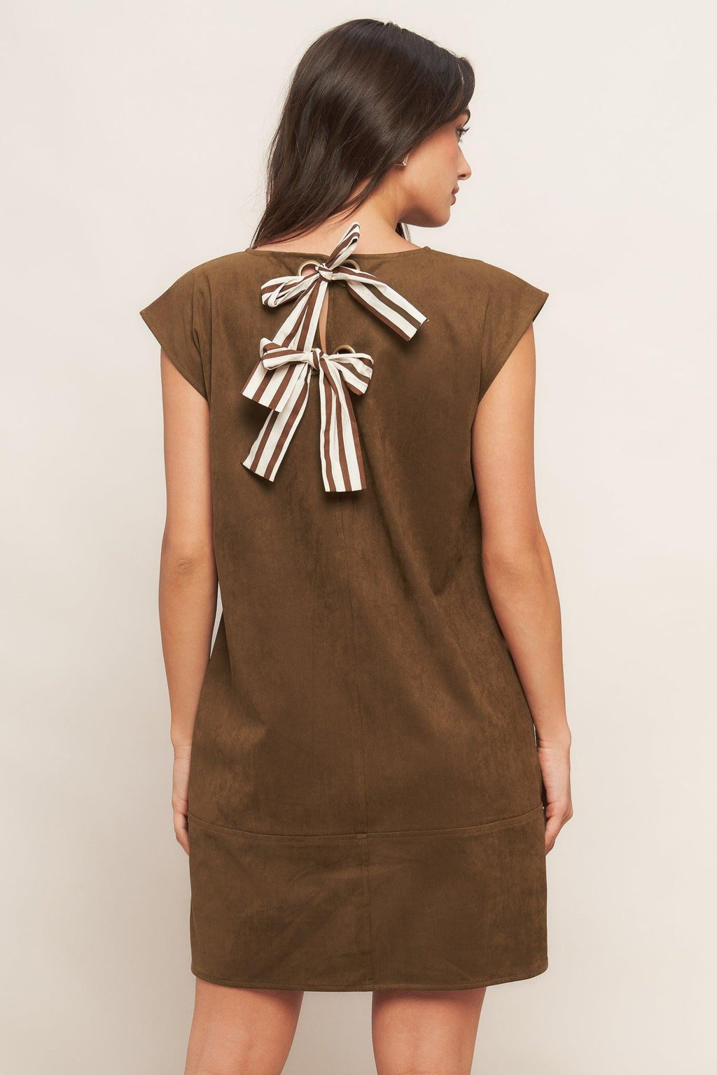 QUIET LUXURY EDGE FAUX SUEDE MIDI SHIFT DRESS Flying Tomato