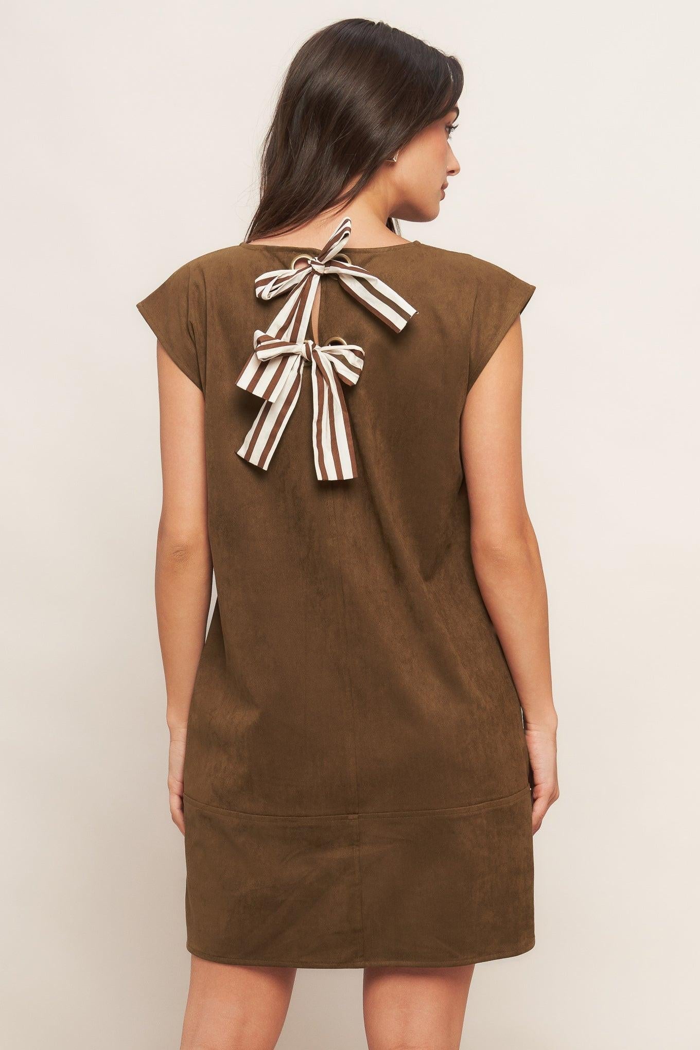 QUIET LUXURY EDGE FAUX SUEDE MIDI SHIFT DRESS Flying Tomato