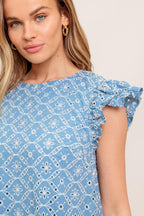 CUPCAKE SMILE WOVEN EYELET BABYDOLL DRESS Flying Tomato