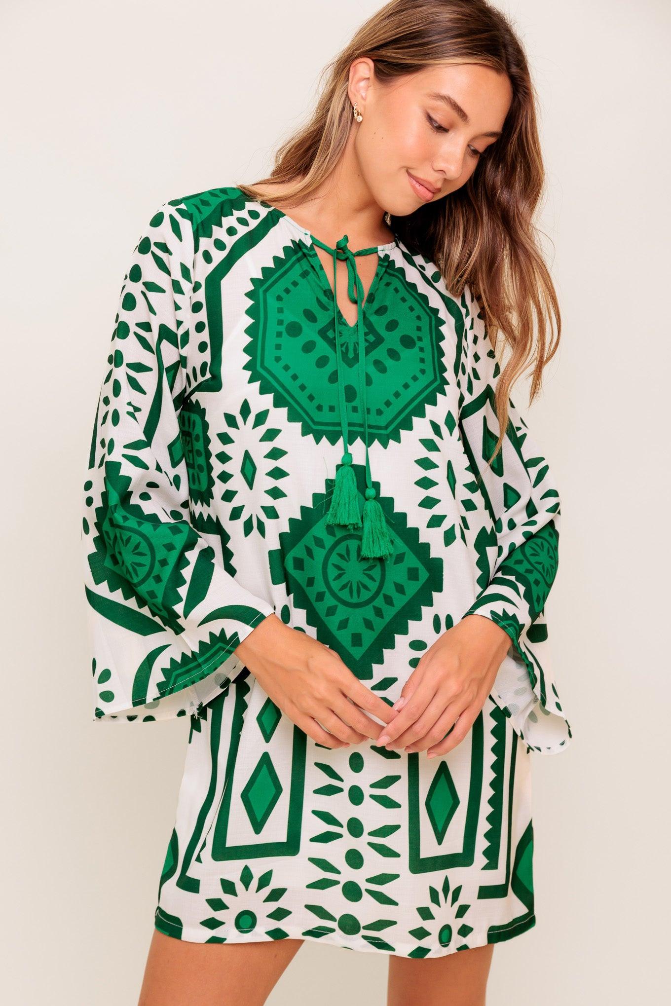 EMERALD TERRA TUNIC WOVEN MINI DRESS Flying Tomato
