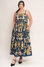 IMPERIAL BLOOM BLUE WOVEN MIDI DRESS Flying Tomato