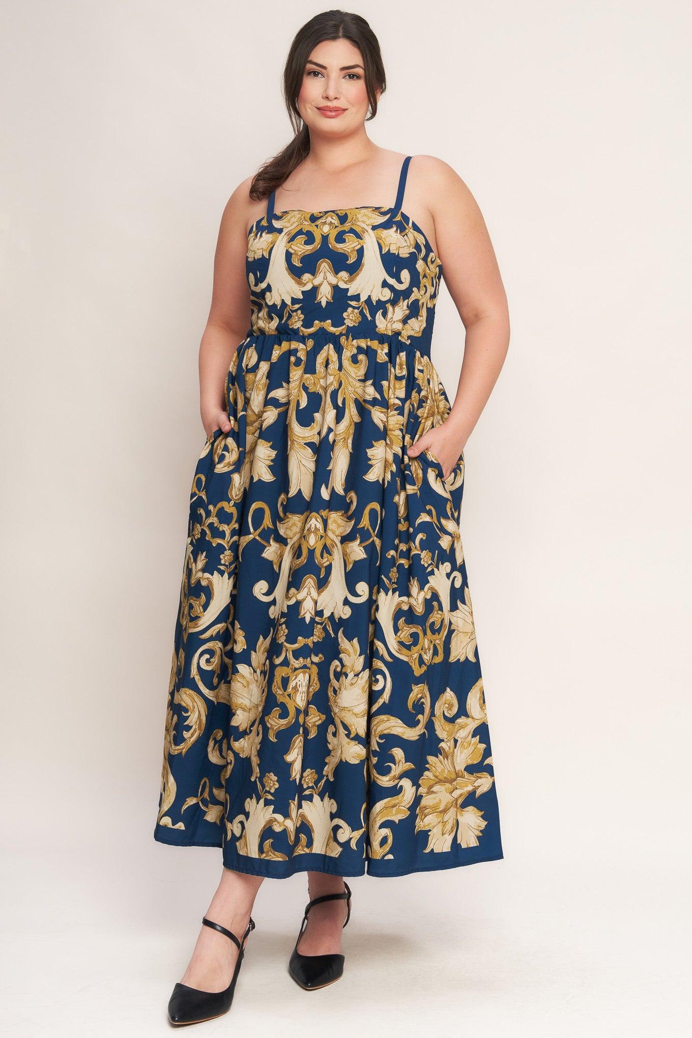 IMPERIAL BLOOM BLUE WOVEN MIDI DRESS Flying Tomato