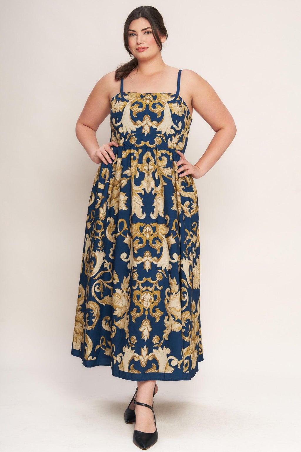 IMPERIAL BLOOM BLUE WOVEN MIDI DRESS Flying Tomato